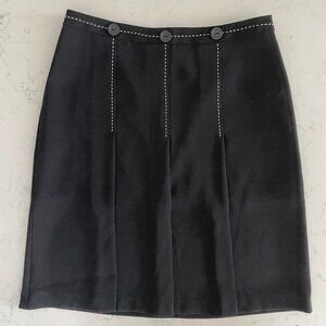 Joseph Ribkoff 3 Button Lined Poly Panel Skirt w Pick Stitching Black White Sz 8